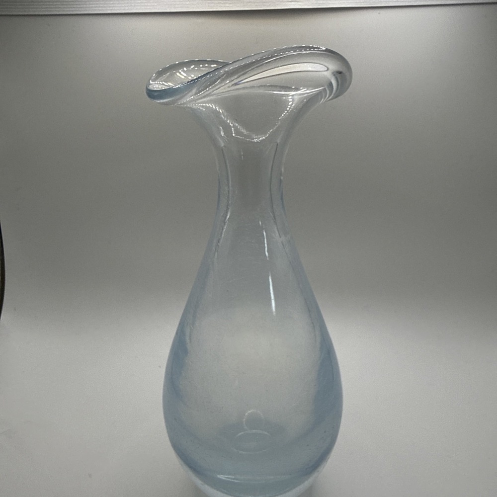 Stromberg Swedish Art Glass Aqua Ice Blue Vase Signed